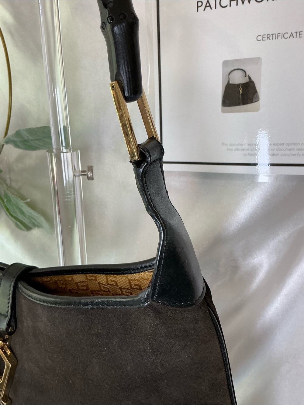 Preloved Gucci Black Suede Shoulder Bag with Gold Hardware w COA - Picture 3 of 12